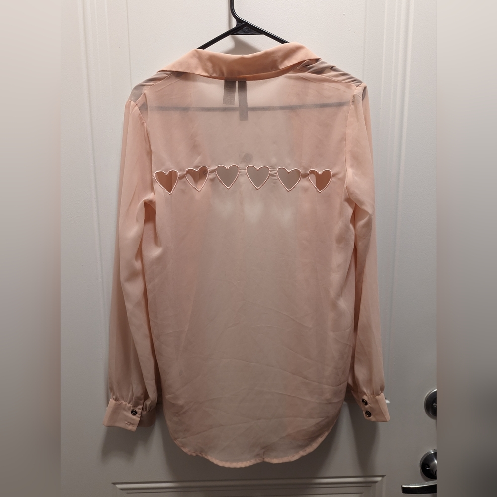 Fun and flirt sheer blush dress shirt, medium, blush pink